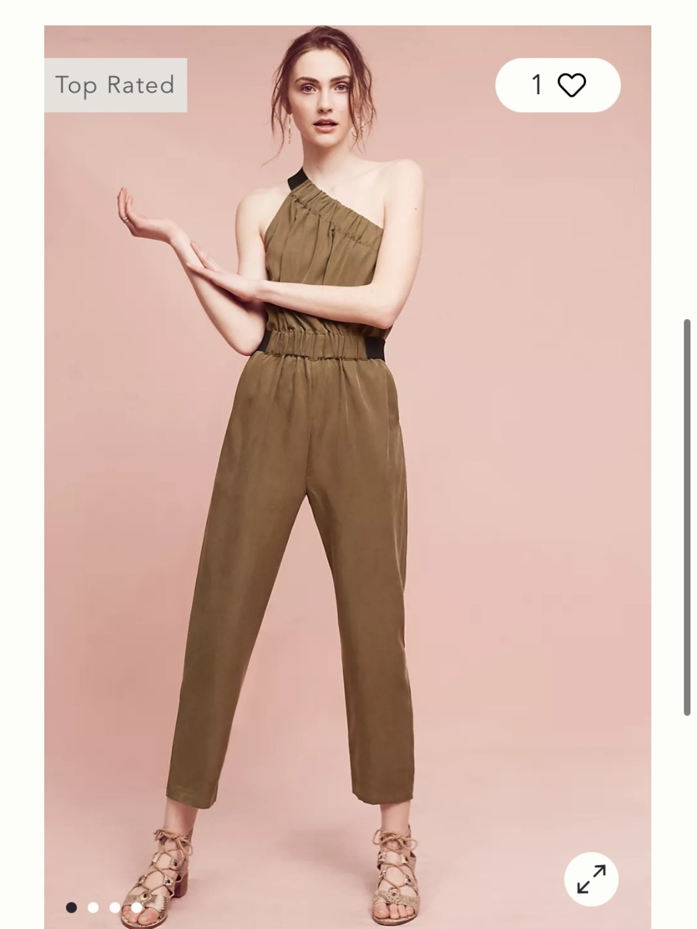 Maeve Anthropologie Verano One-Shoulder Olive Green Jumpsuit size 6